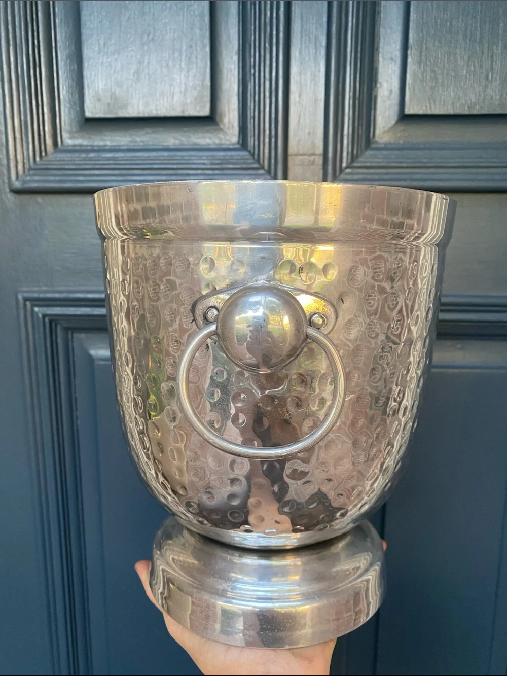 Hammered Metal Wine Cooler Ice Bucket in Silver